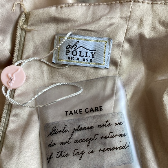 NWT Oh Polly Cut ‘Em Off Satin Bodycon Midi Dress in Beige, Size 0 - Picture 11 of 17